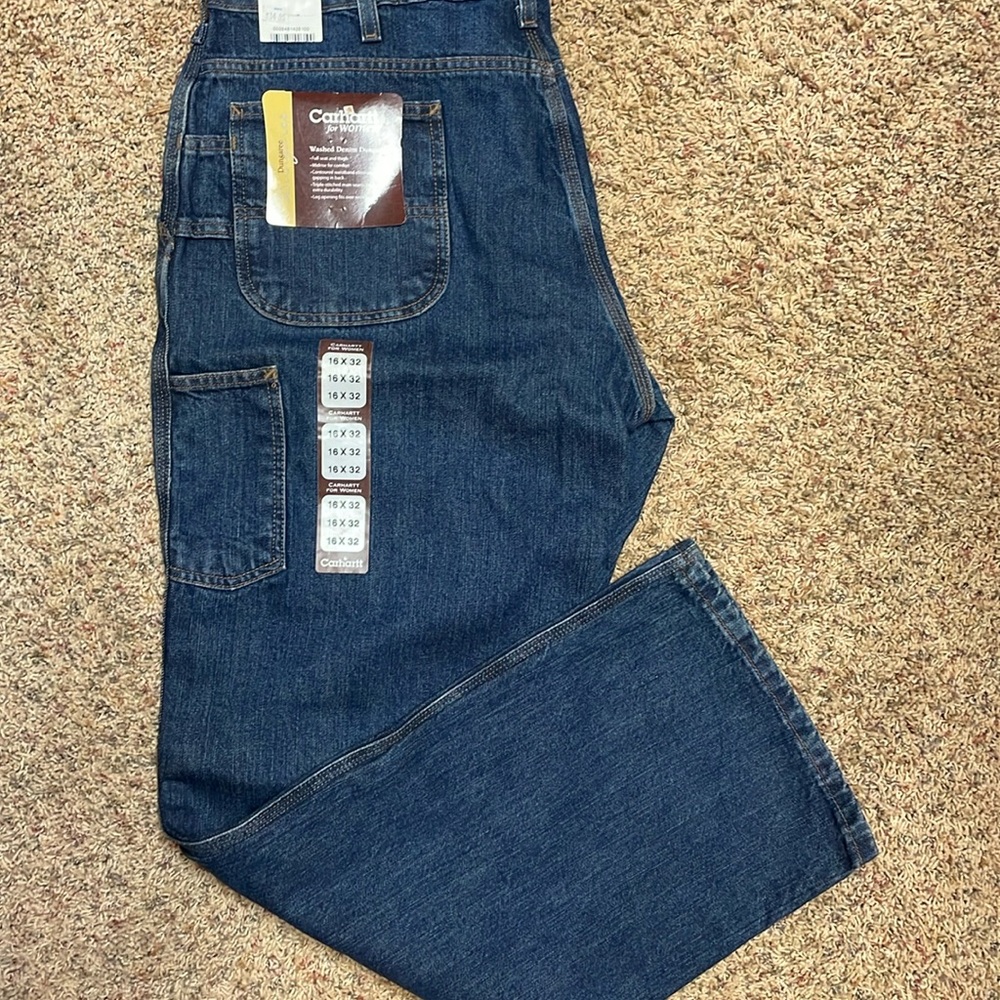 Carhartt for women washed denim dungaree jeans size 16/32 NWT